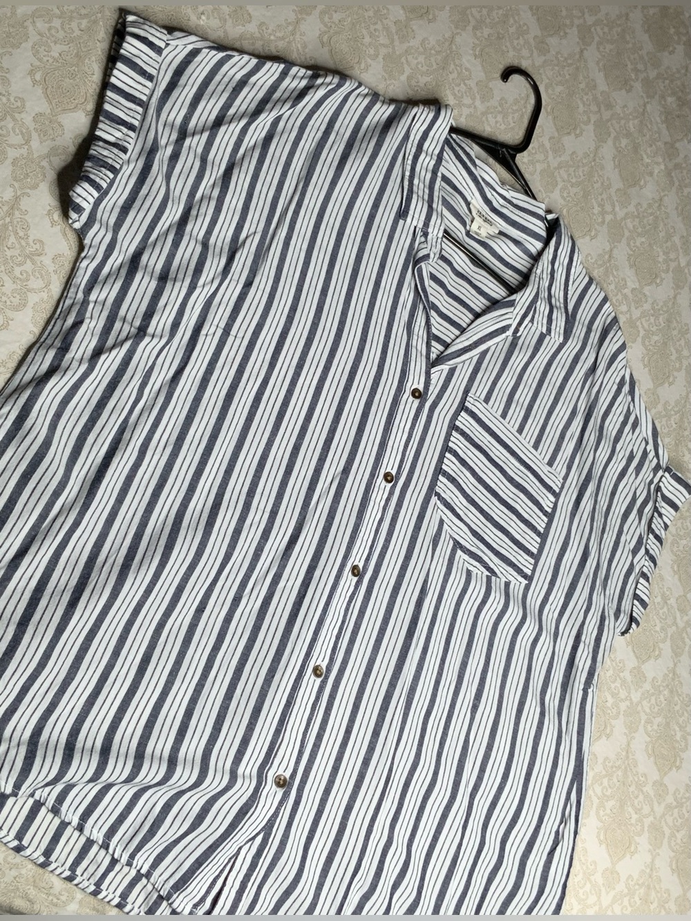 A.N.A White Blue Striped Button Down Shirt Short Sleeve XL - Picture 8 of 9